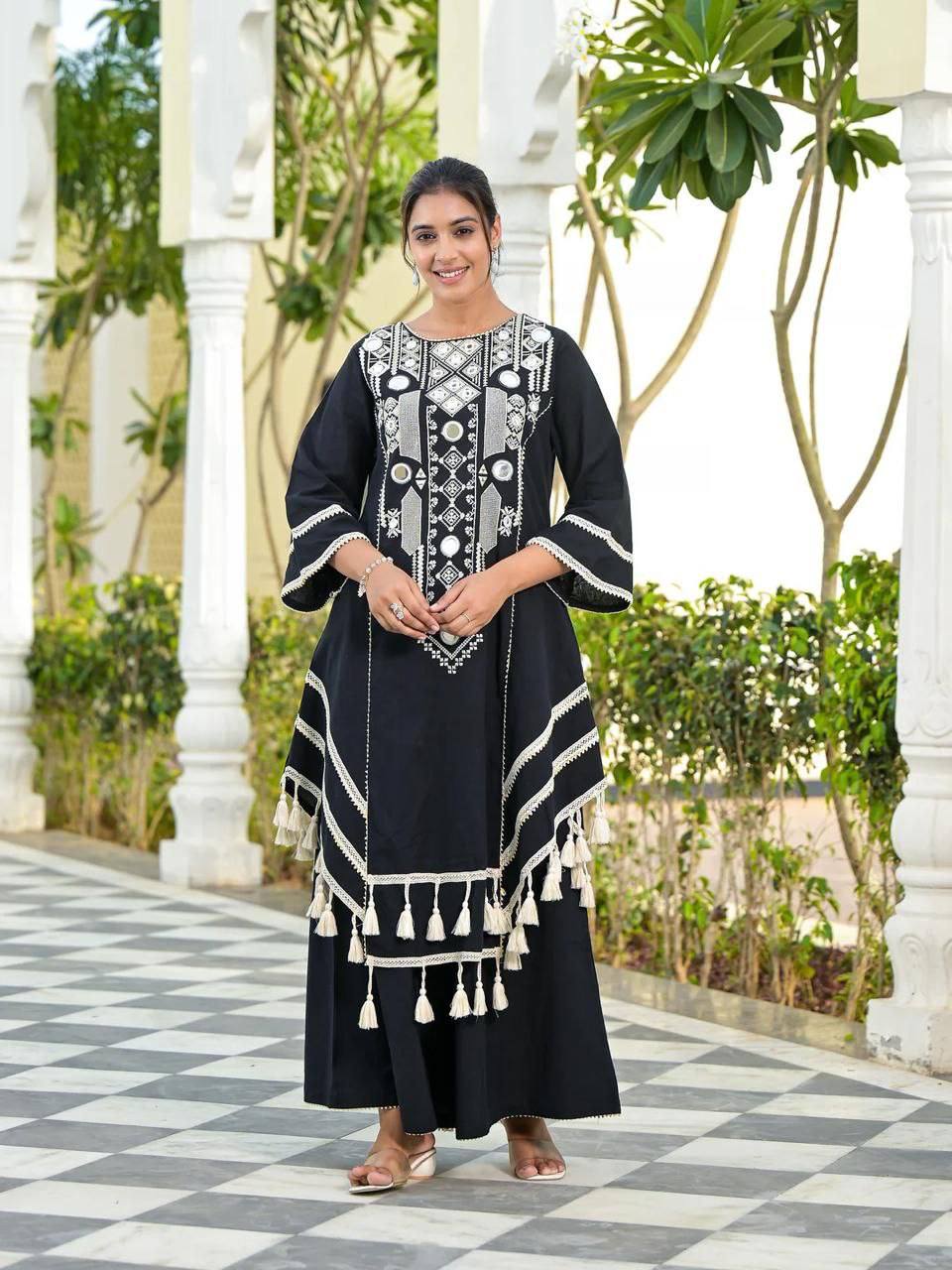Black Color Pure Cotton Designer CO-Ord Set