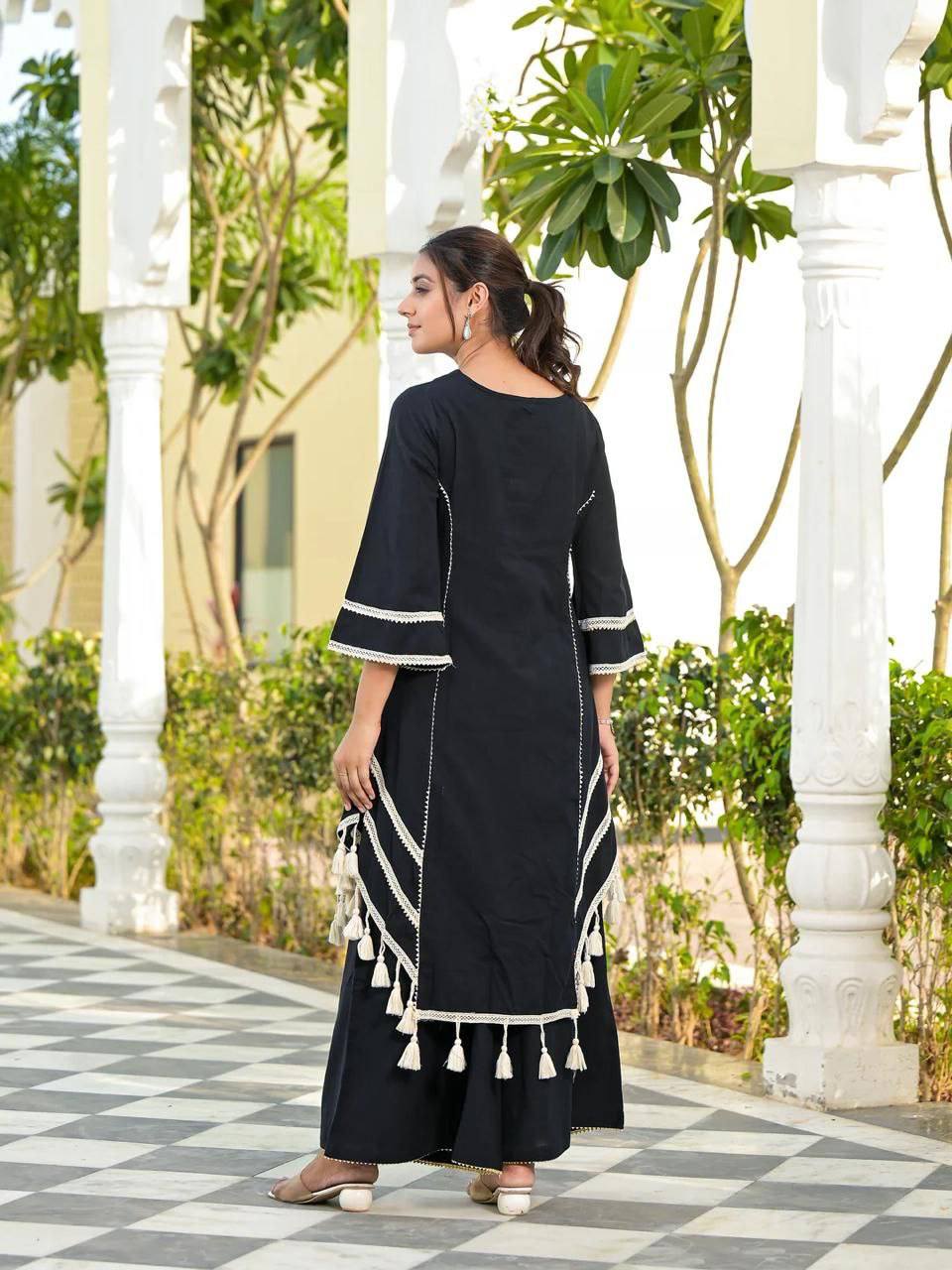 Black Color Pure Cotton Designer CO-Ord Set