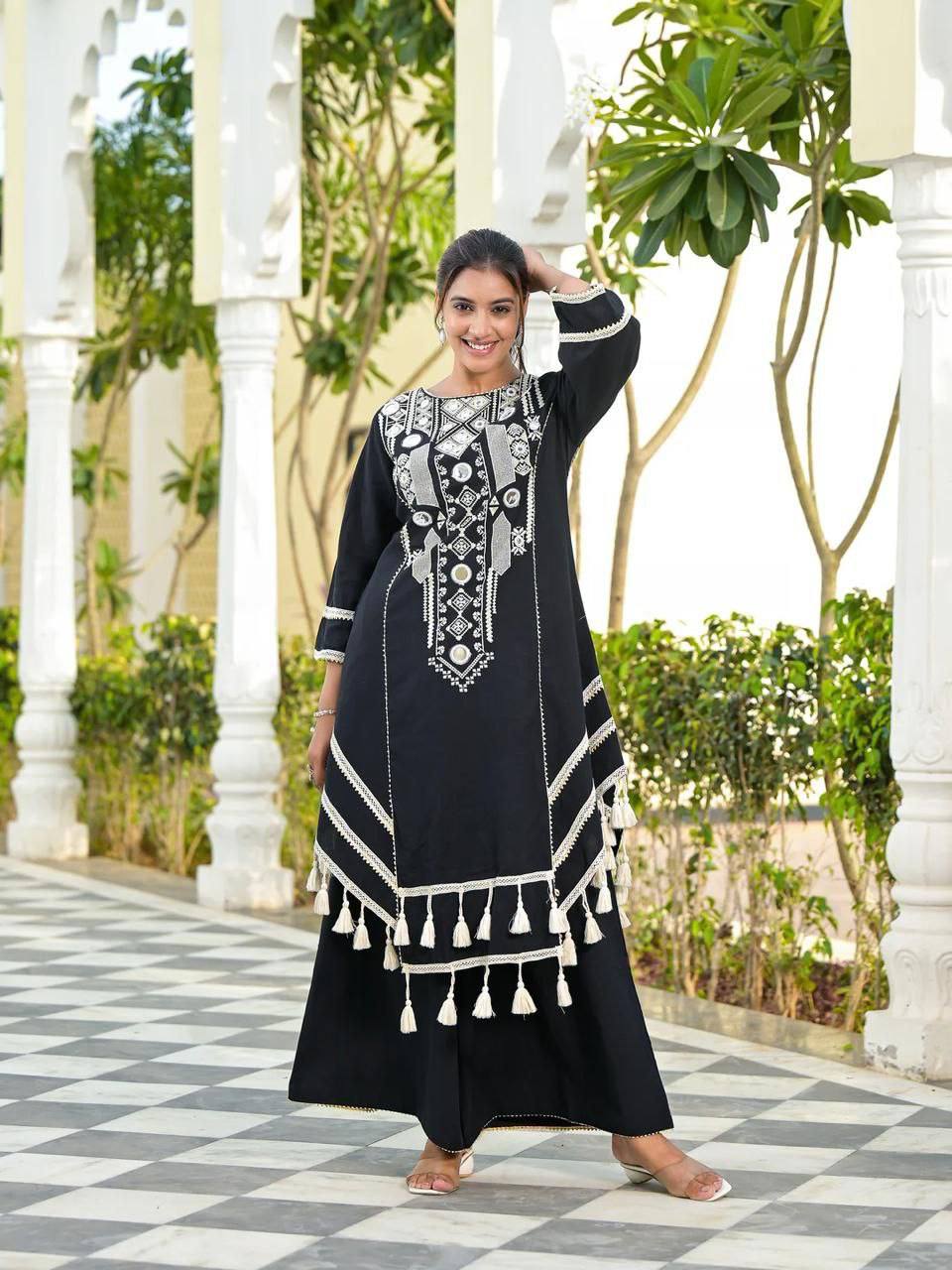 Black Color Pure Cotton Designer CO-Ord Set