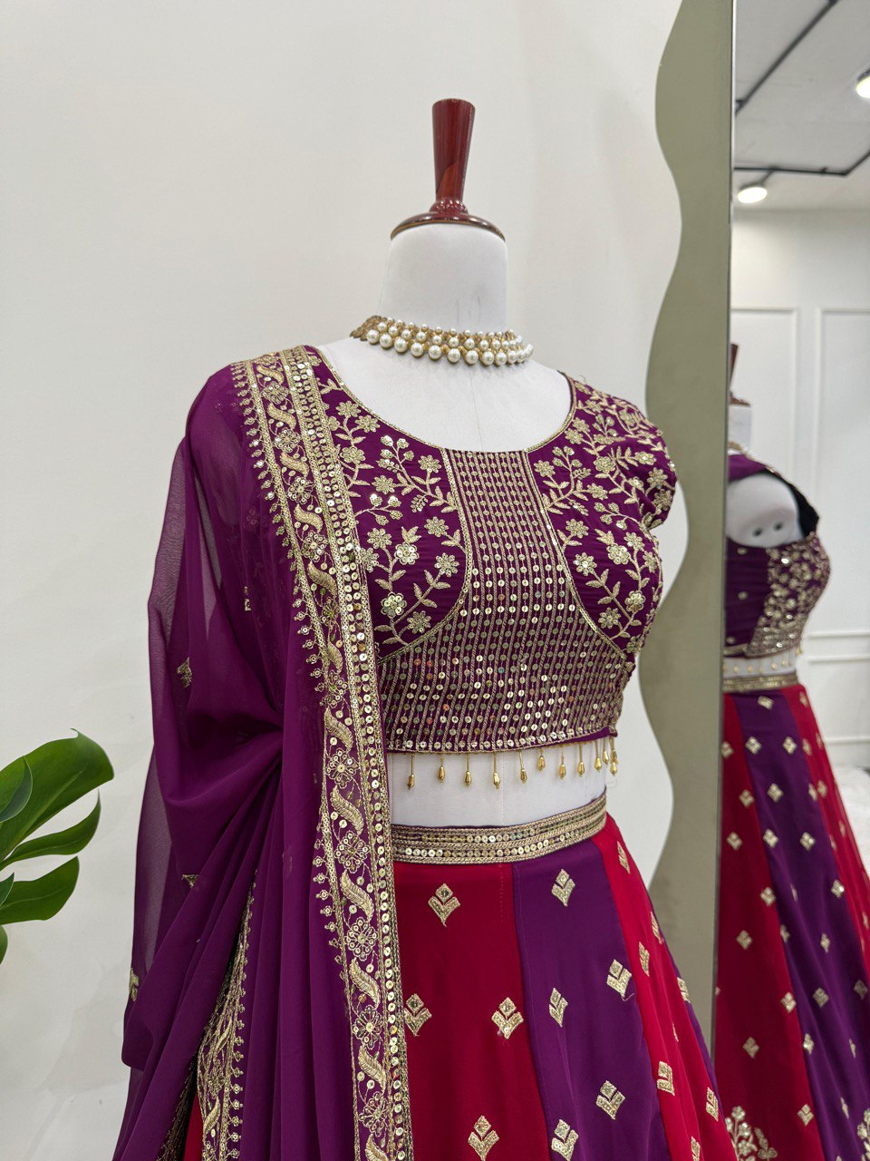 Wedding Wear Multi Color Faux Georgette And Thread With Sequence Lehenga Choli