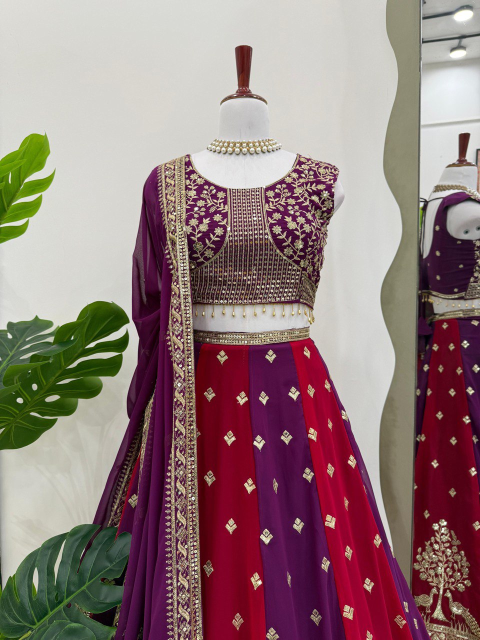 Wedding Wear Multi Color Faux Georgette And Thread With Sequence Lehenga Choli
