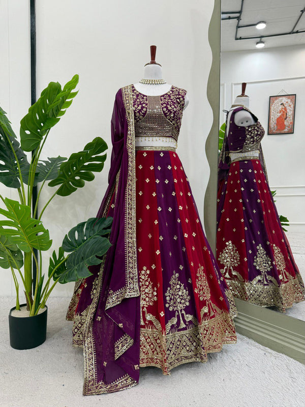 Wedding Wear Multi Color Faux Georgette And Thread With Sequence Lehenga Choli