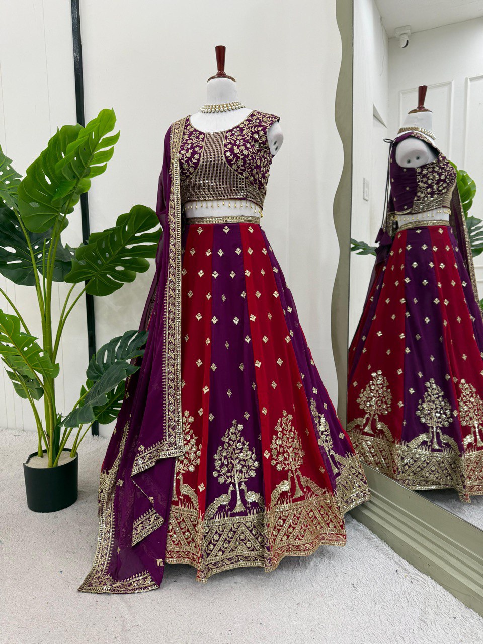 Wedding Wear Multi Color Faux Georgette And Thread With Sequence Lehenga Choli