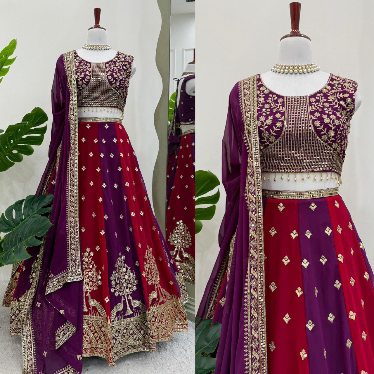 Wedding Wear Multi Color Faux Georgette And Thread With Sequence Lehenga Choli