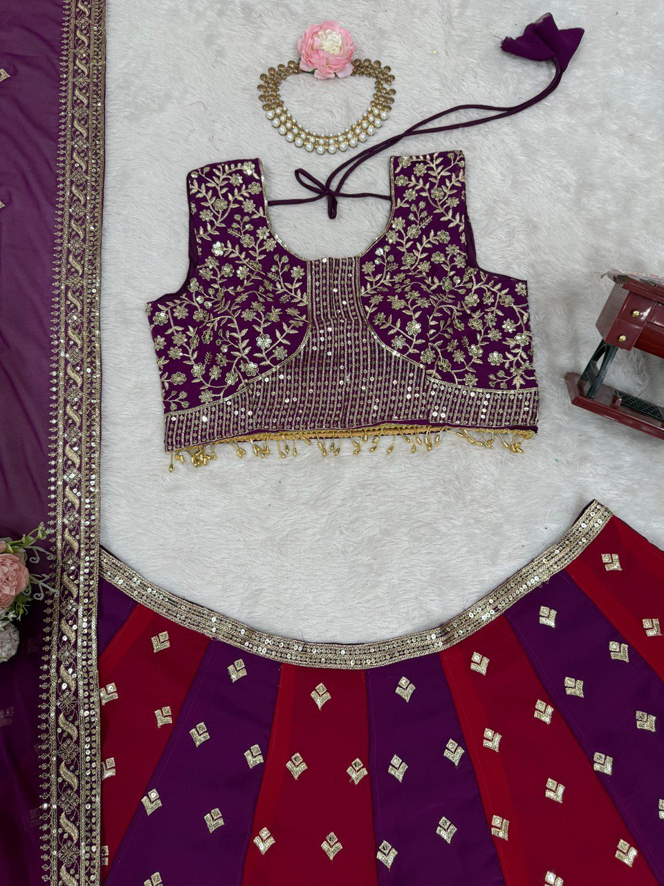 Wedding Wear Multi Color Faux Georgette And Thread With Sequence Lehenga Choli