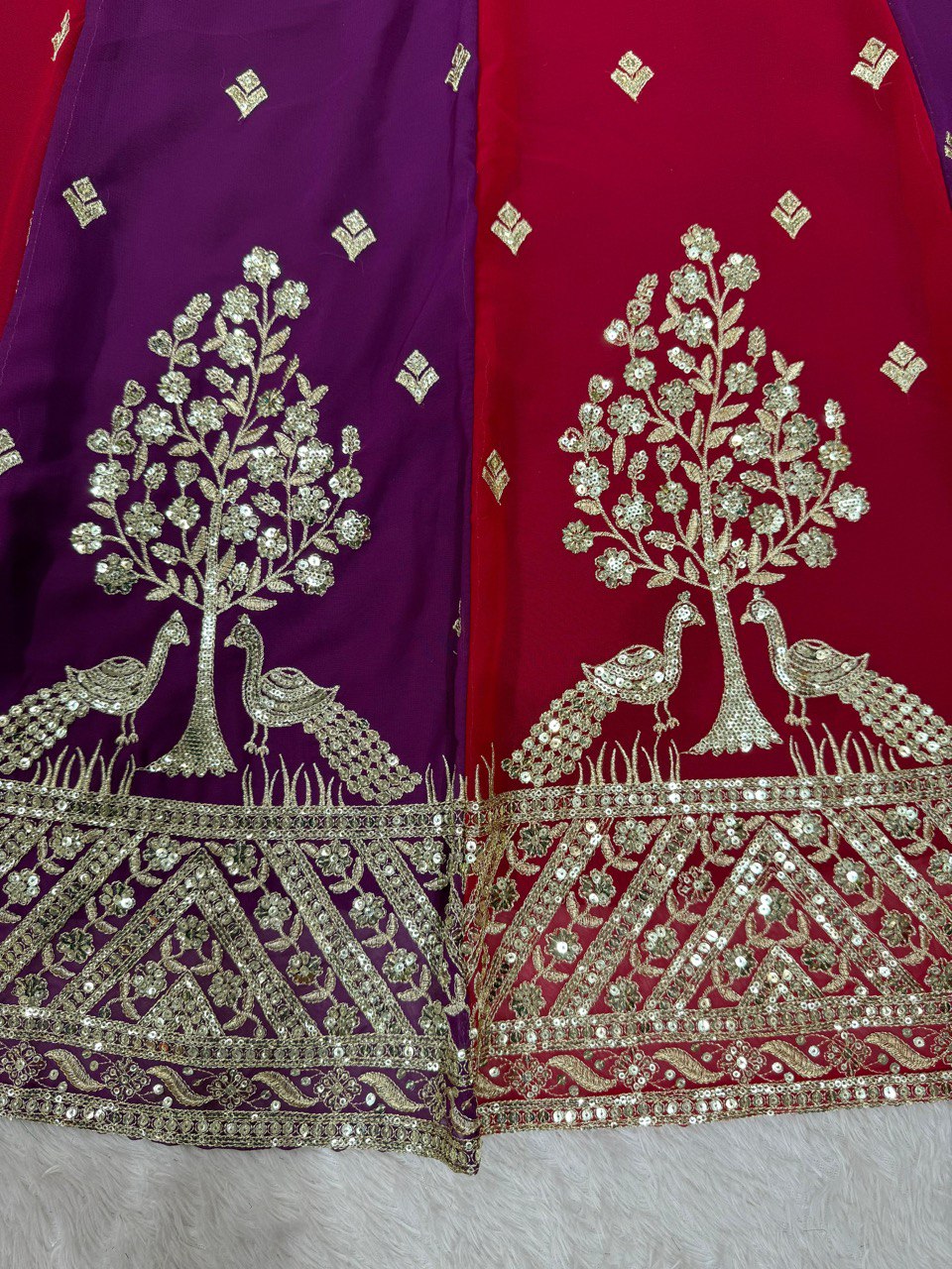Wedding Wear Multi Color Faux Georgette And Thread With Sequence Lehenga Choli
