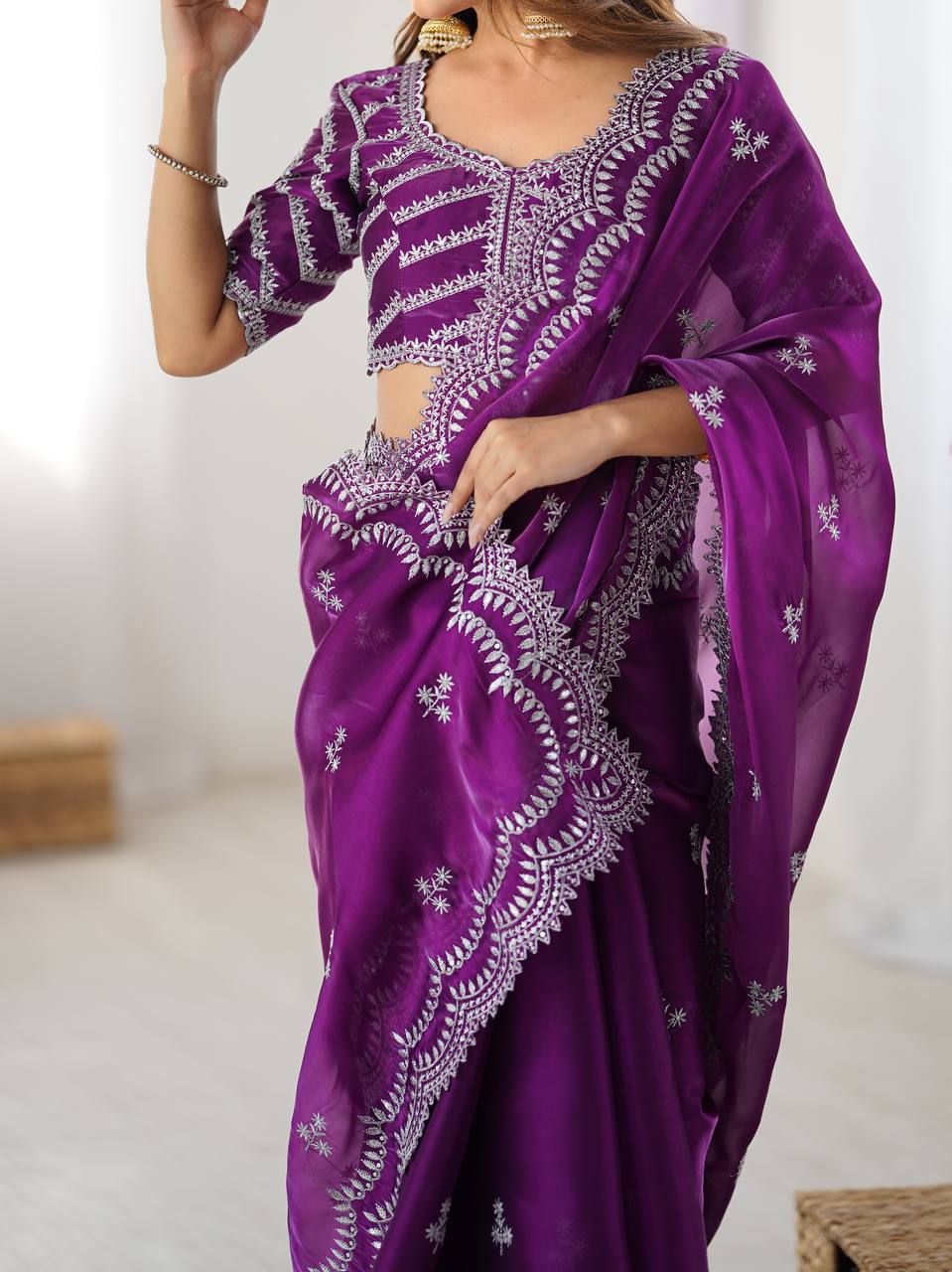 Exclusive Purple Color Jimmy Chu And Thread With Sequence Work Saree
