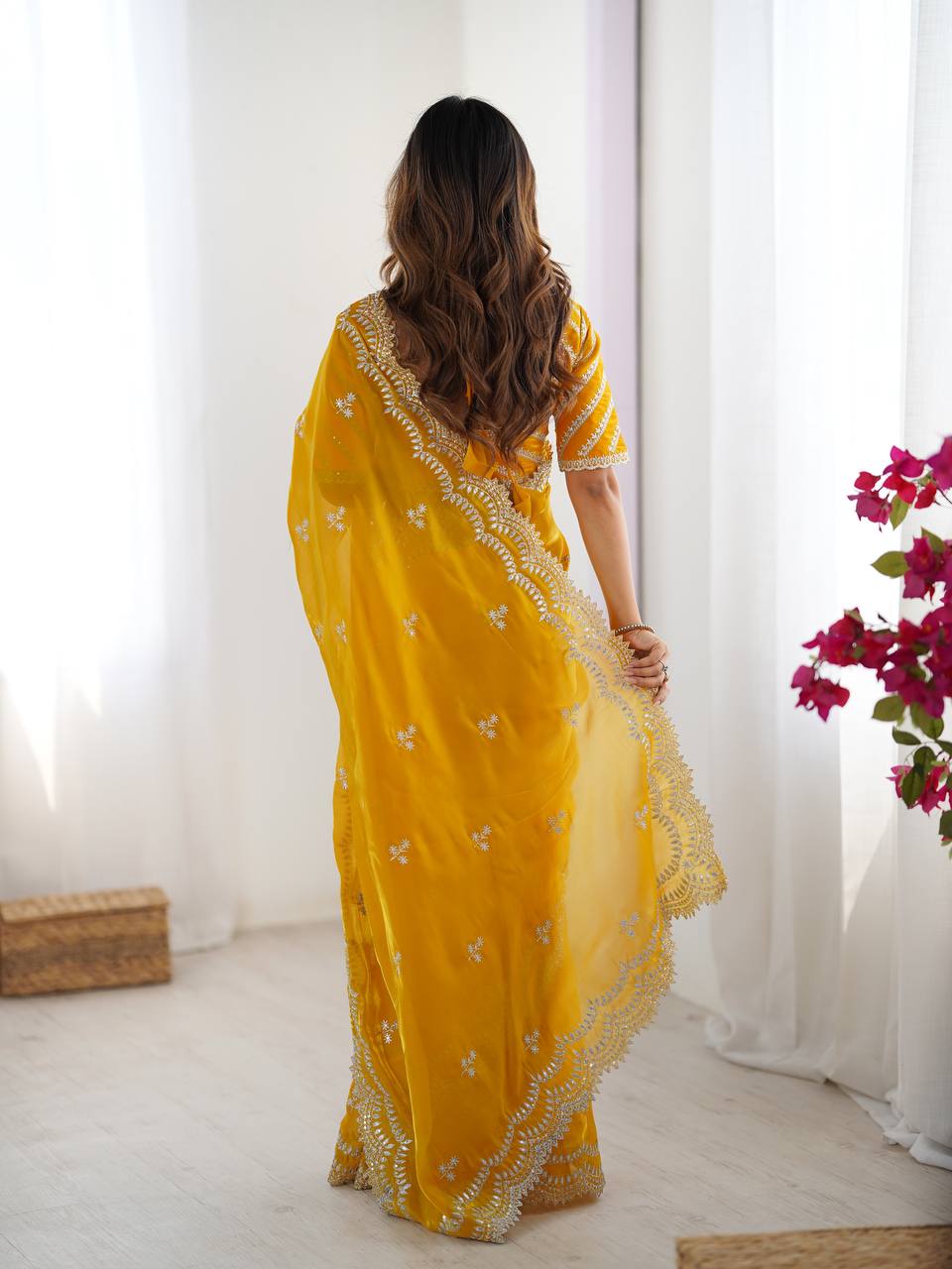 Exclusive Yellow Color Jimmy Chu And Thread With Sequence Work Saree