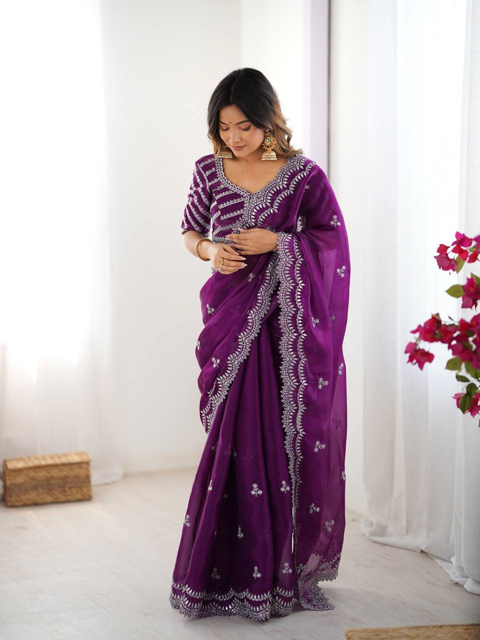 Exclusive Purple Color Jimmy Chu And Thread With Sequence Work Saree