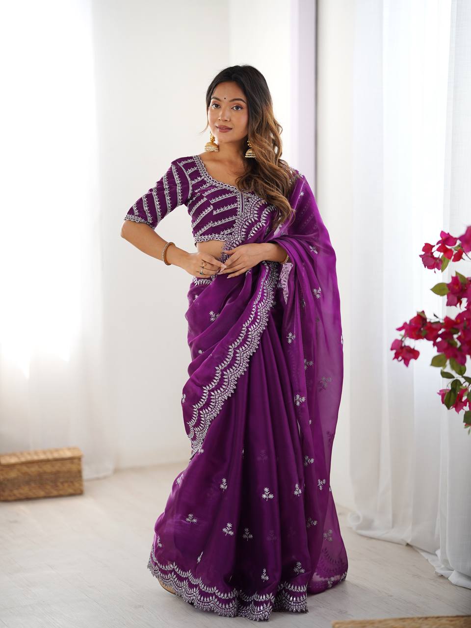 Exclusive Purple Color Jimmy Chu And Thread With Sequence Work Saree