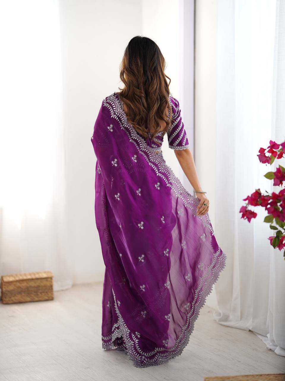 Exclusive Purple Color Jimmy Chu And Thread With Sequence Work Saree