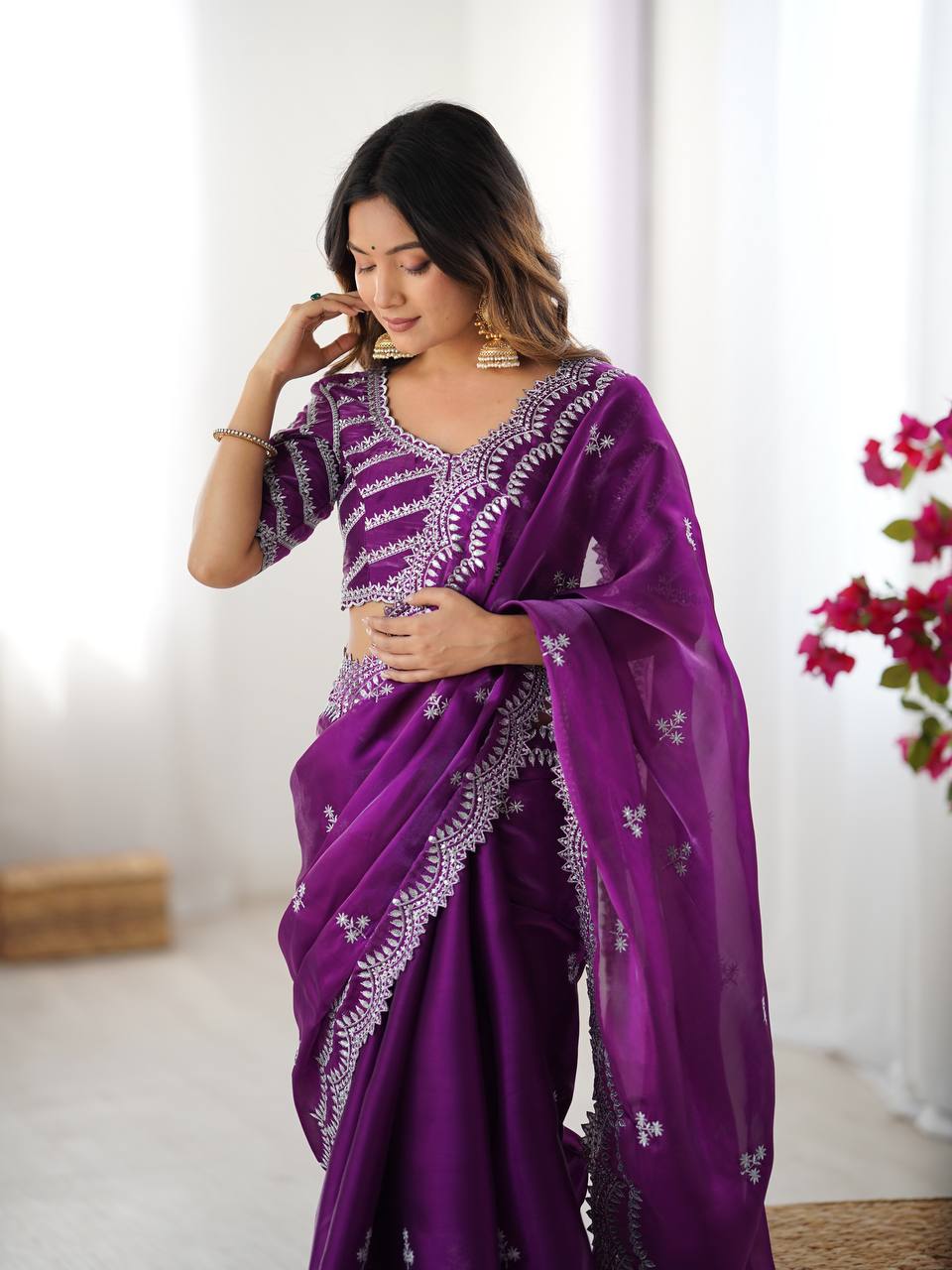 Exclusive Purple Color Jimmy Chu And Thread With Sequence Work Saree
