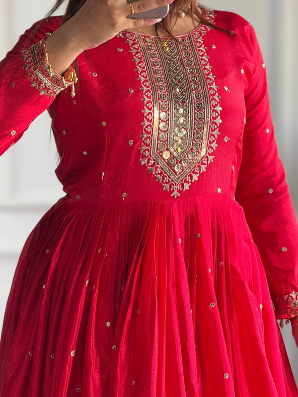 Stylish Red Color Sequence Embroidered Designer Gown
