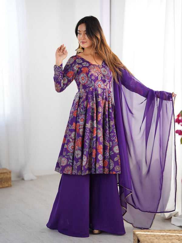 Party Wear Blue Color Designer Palazzo Suit