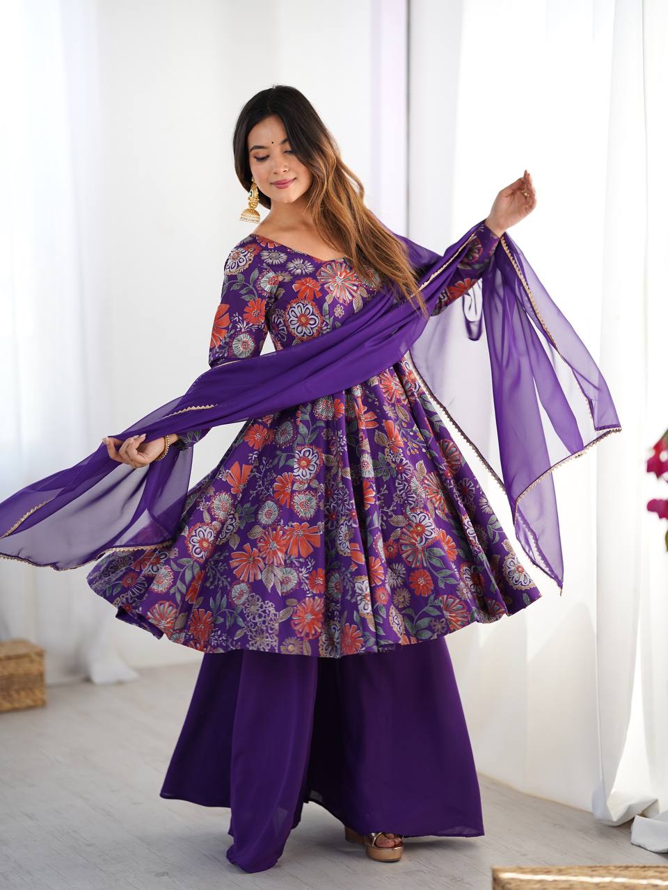 Party Wear Blue Color Designer Palazzo Suit