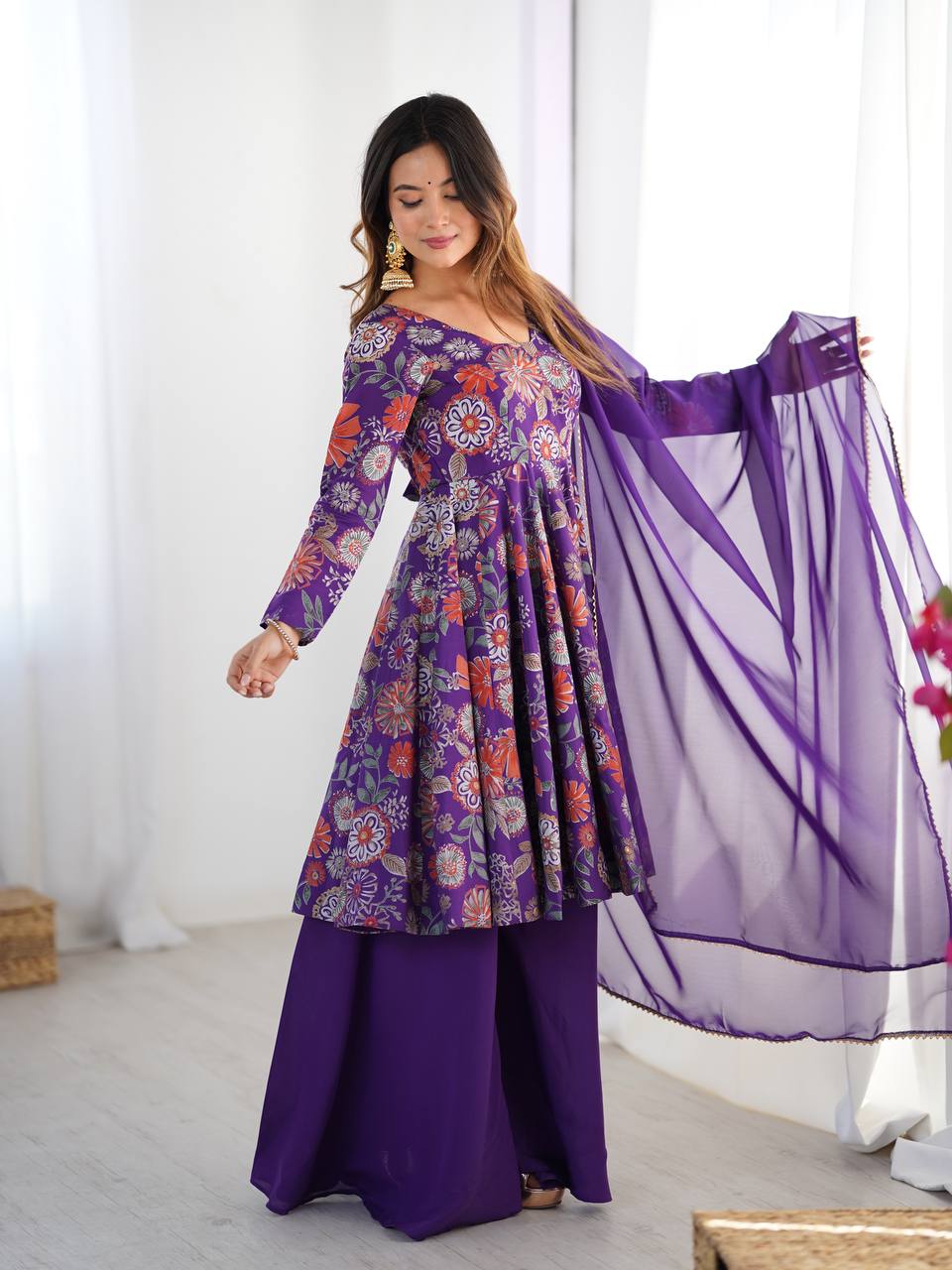 Party Wear Blue Color Designer Palazzo Suit