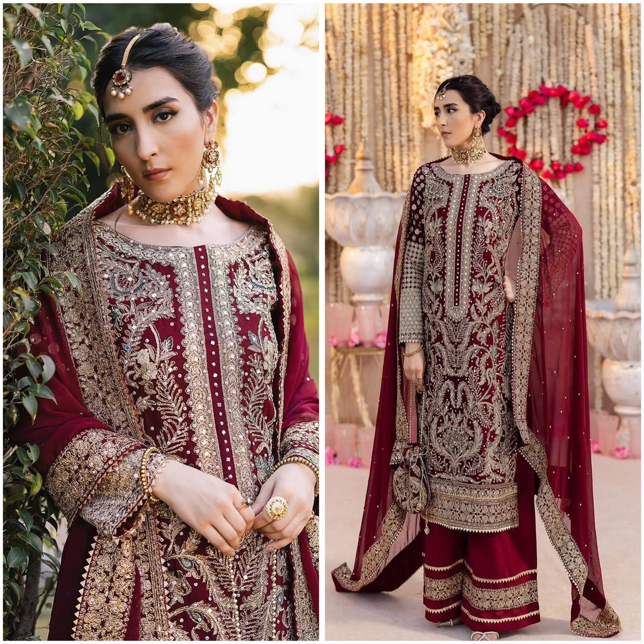 Wedding Wear Maroon Color Georgette Designer Palazzo Suit Set