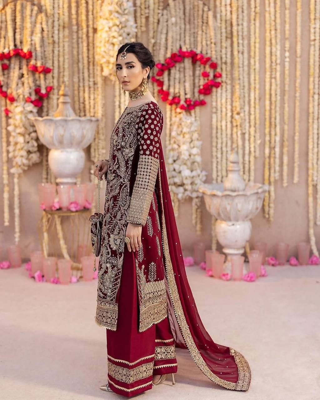 Wedding Wear Maroon Color Georgette Designer Palazzo Suit Set