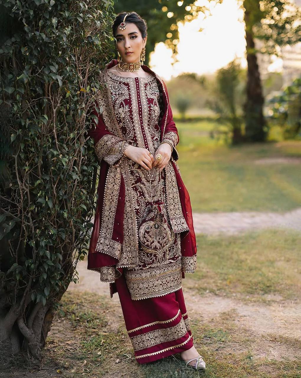 Wedding Wear Maroon Color Georgette Designer Palazzo Suit Set