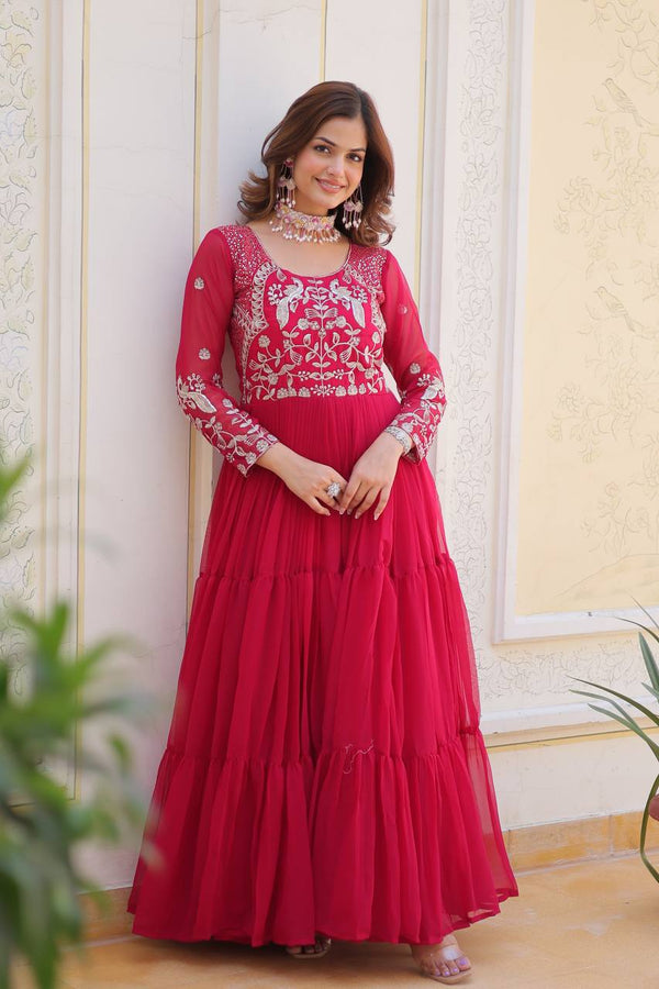 Festive Wear Pink Color Faux Georgette And Sequence Work Beautiful Gown