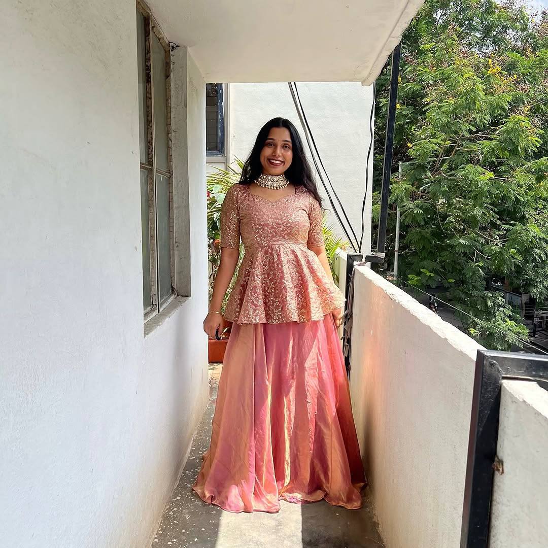Peach Color Silk Party Wear Top And Lehenga Set