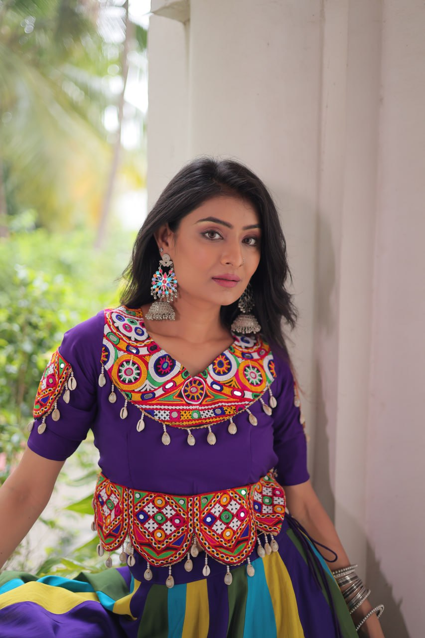 Navratri Wear Multicolor Gamthi Work Designer Lehenga Choli