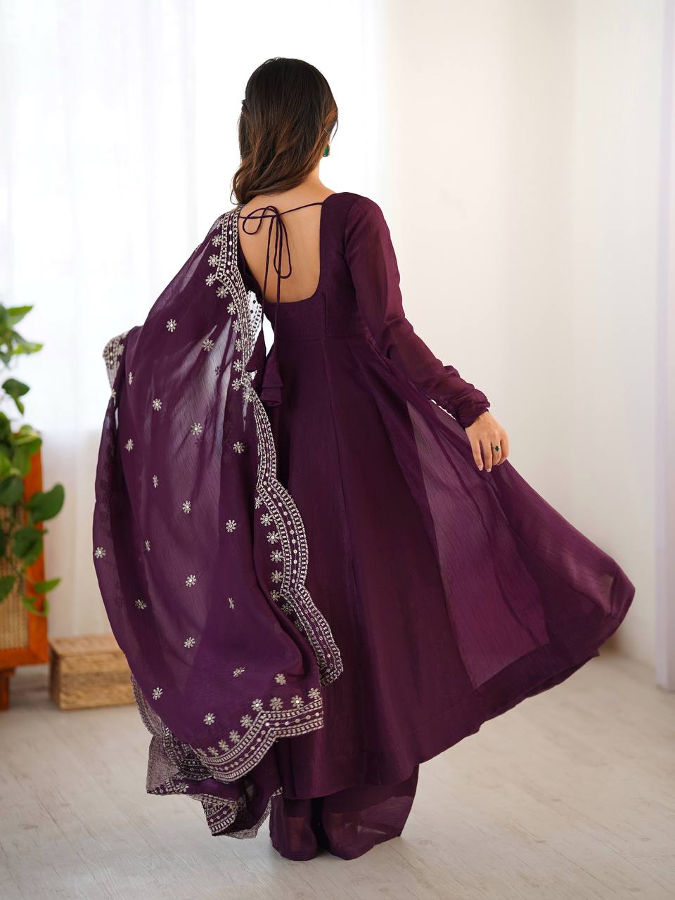 Designer Party Wear Look Wine Color Heavy Fandy Silk Gown