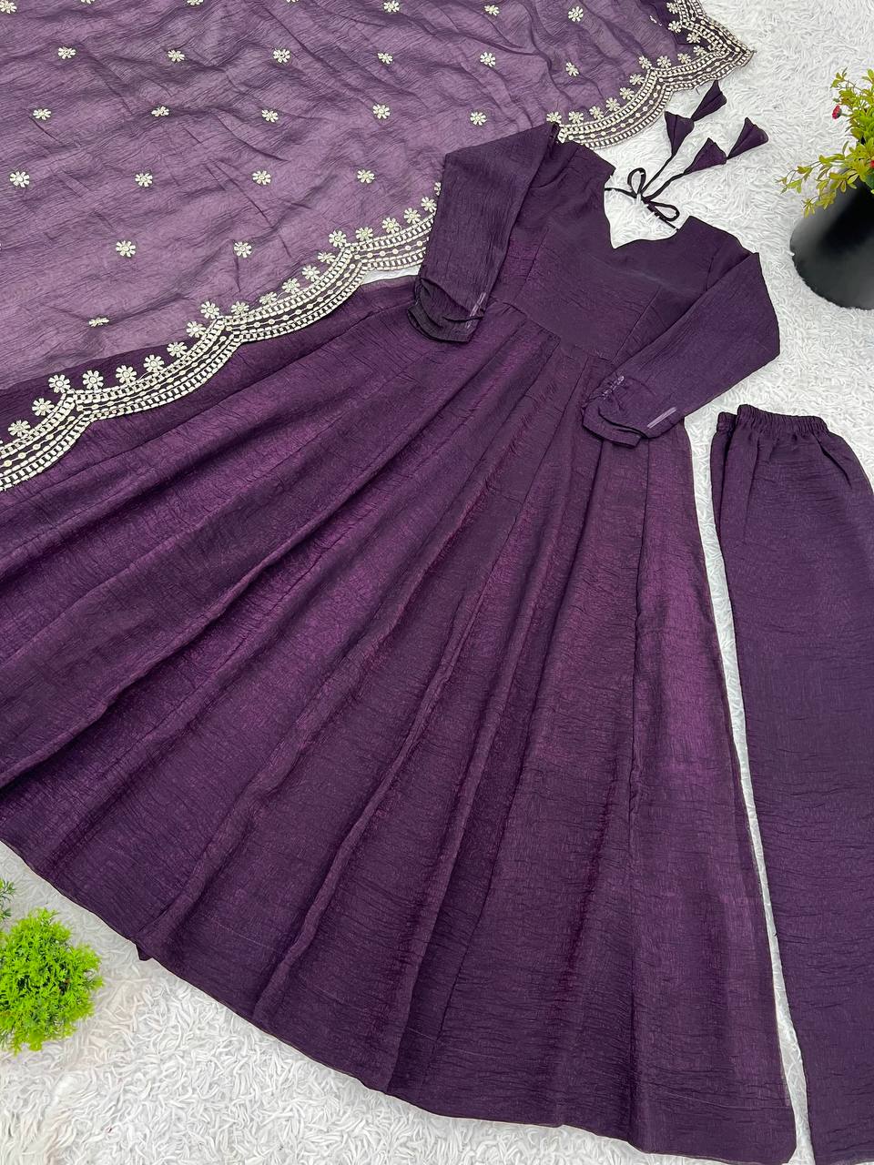 Designer Party Wear Look Wine Color Heavy Fandy Silk Gown