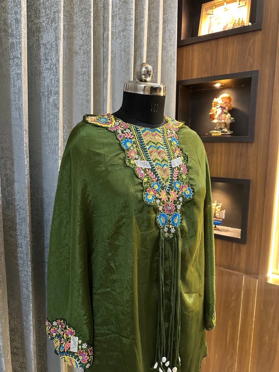 Beautiful Green Color Heavy Chinon With Embroidery Sequins Work Palazzo Suit