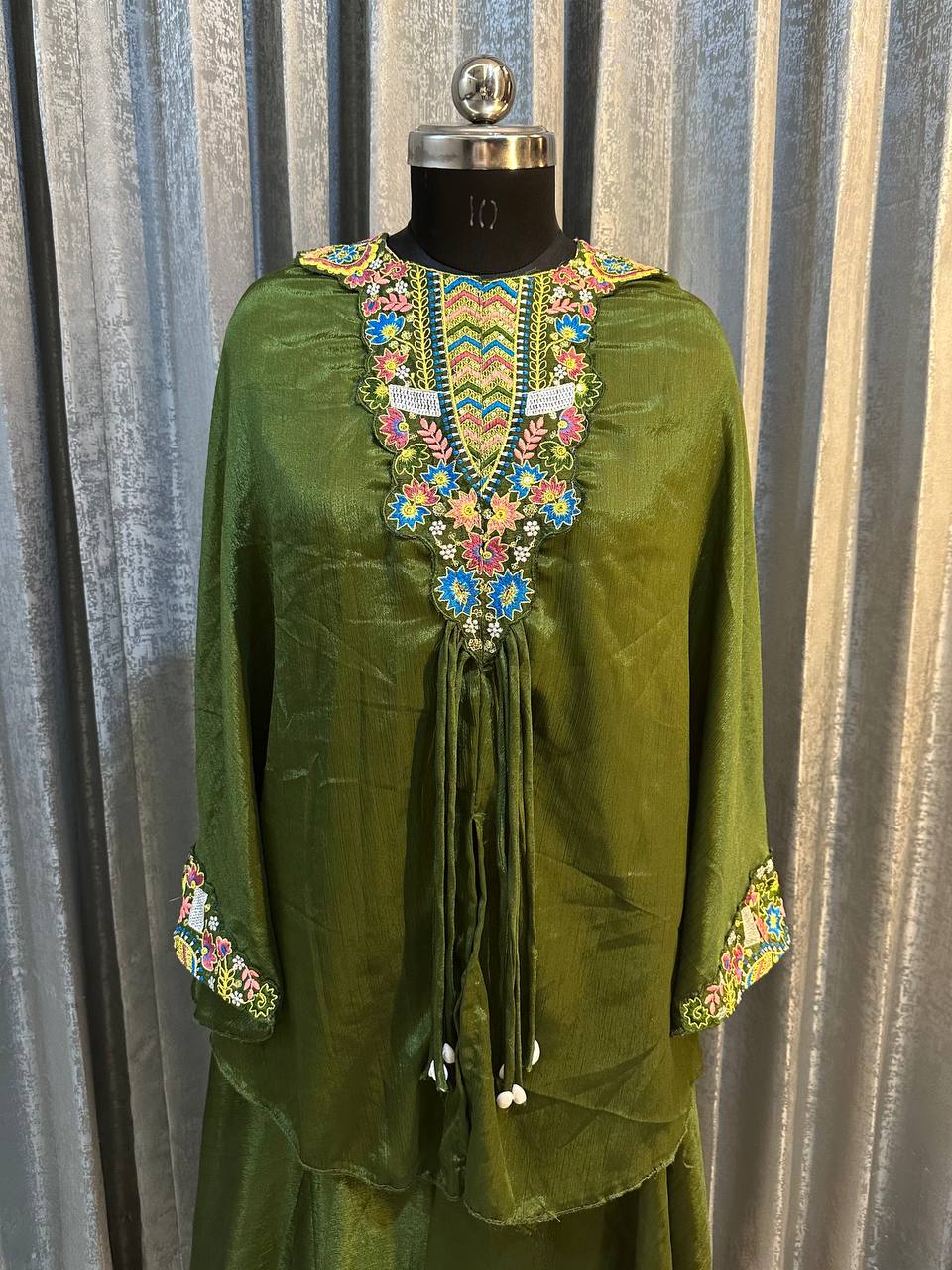 Beautiful Green Color Heavy Chinon With Embroidery Sequins Work Palazzo Suit