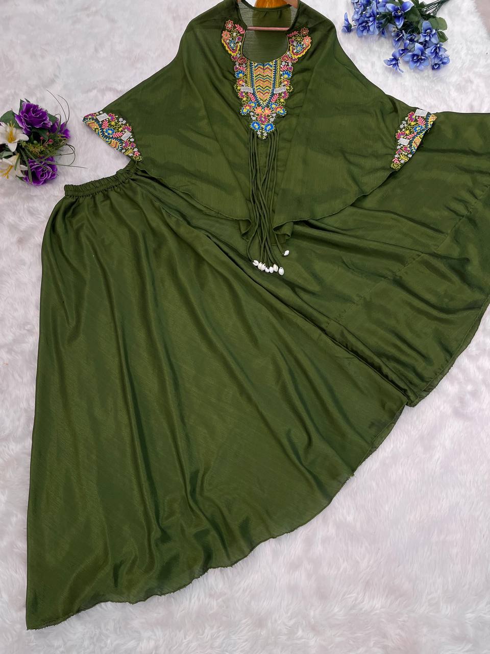 Beautiful Green Color Heavy Chinon With Embroidery Sequins Work Palazzo Suit