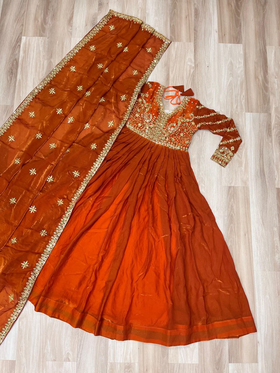 Occasion Wear Fanta Color Zari And Sequins Embroidered Work Designer Gown