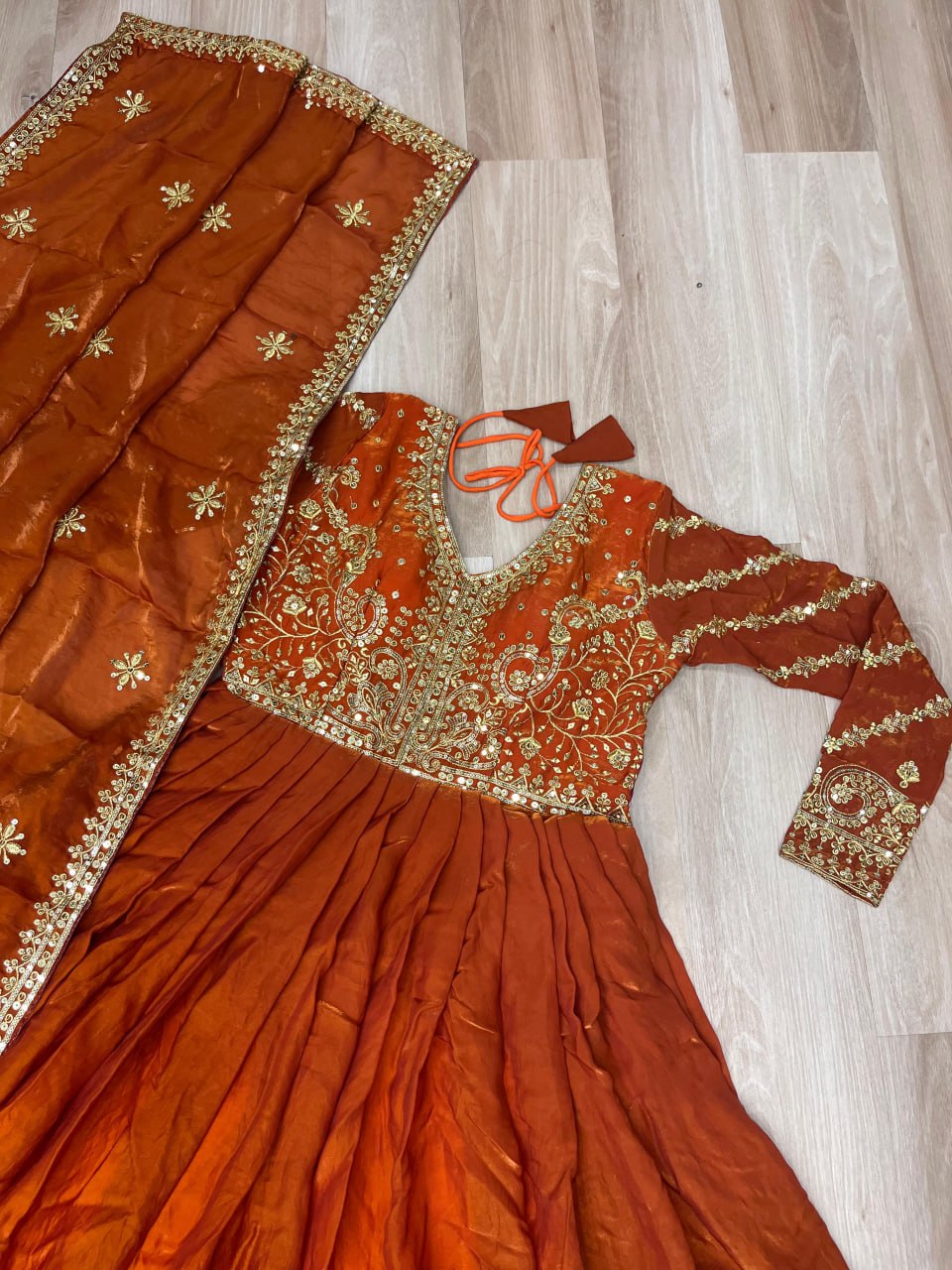 Occasion Wear Fanta Color Zari And Sequins Embroidered Work Designer Gown