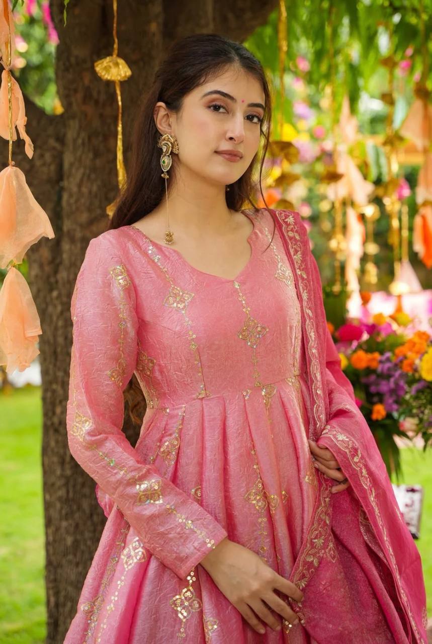 Wedding Wear Peach Color Embroidery Ready To Wear Anarkali Suit