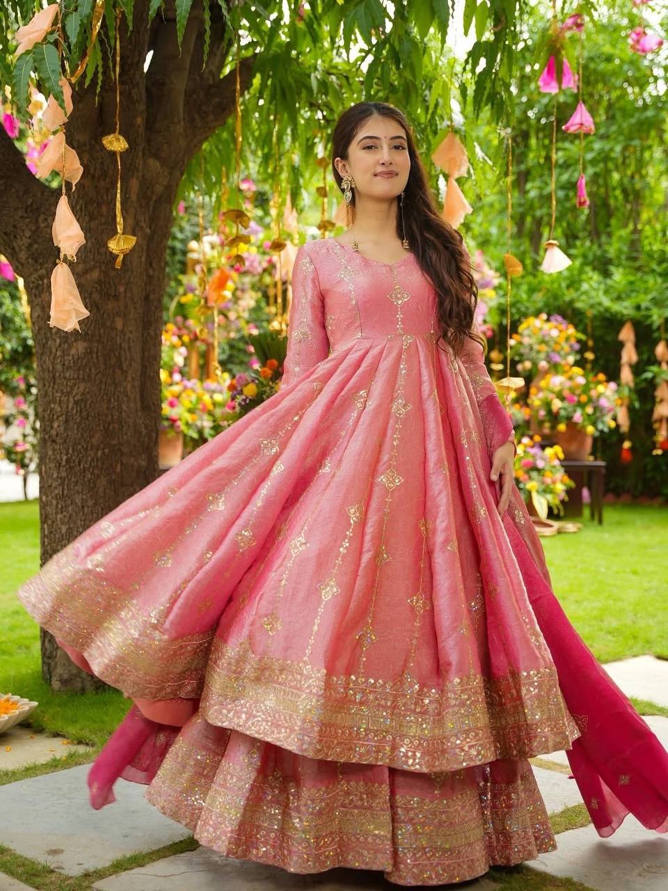 Wedding Wear Peach Color Embroidery Ready To Wear Anarkali Suit