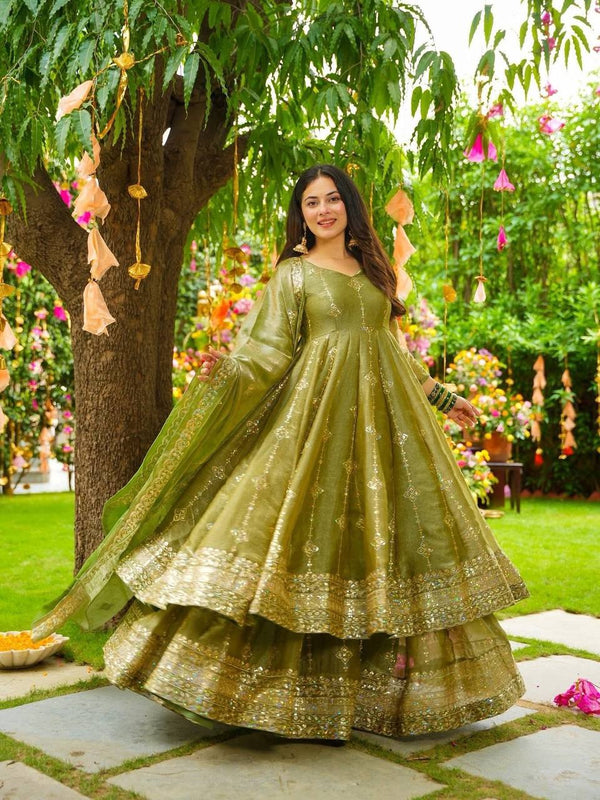 Party Wear Green Color Embroidery Ready To Wear Anarkali Suit