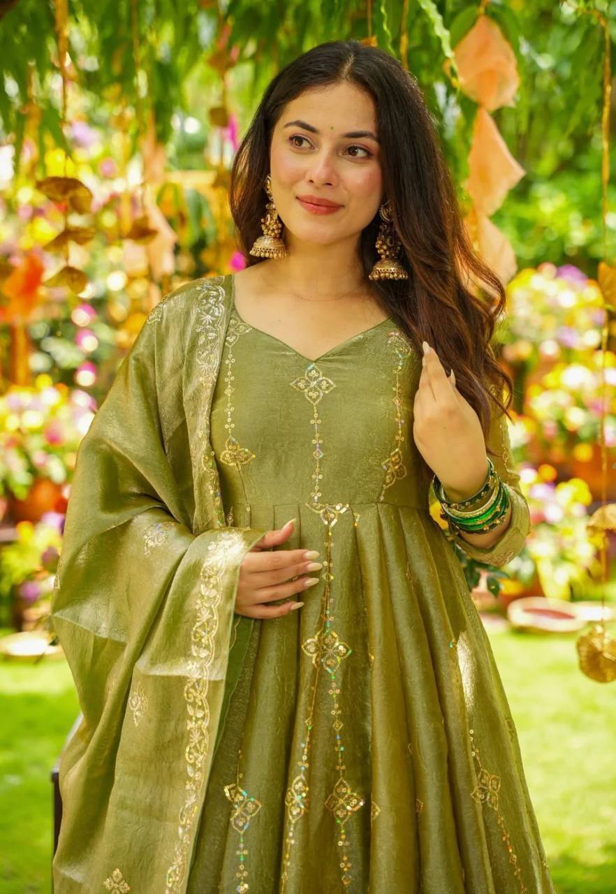 Party Wear Green Color Embroidery Ready To Wear Anarkali Suit