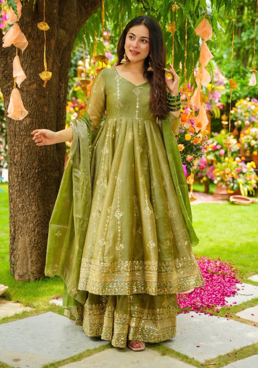 Party Wear Green Color Embroidery Ready To Wear Anarkali Suit