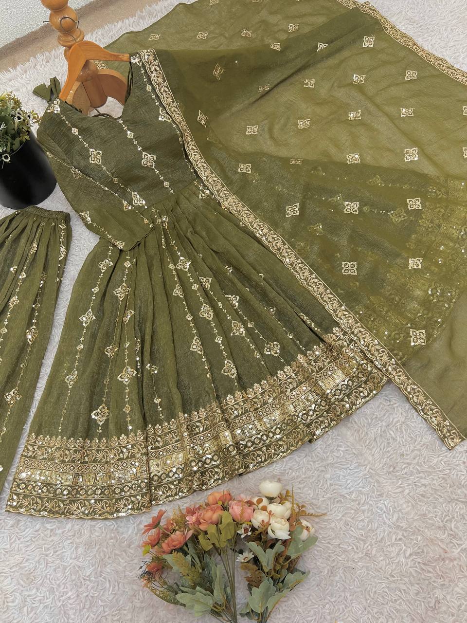 Party Wear Green Color Embroidery Ready To Wear Anarkali Suit