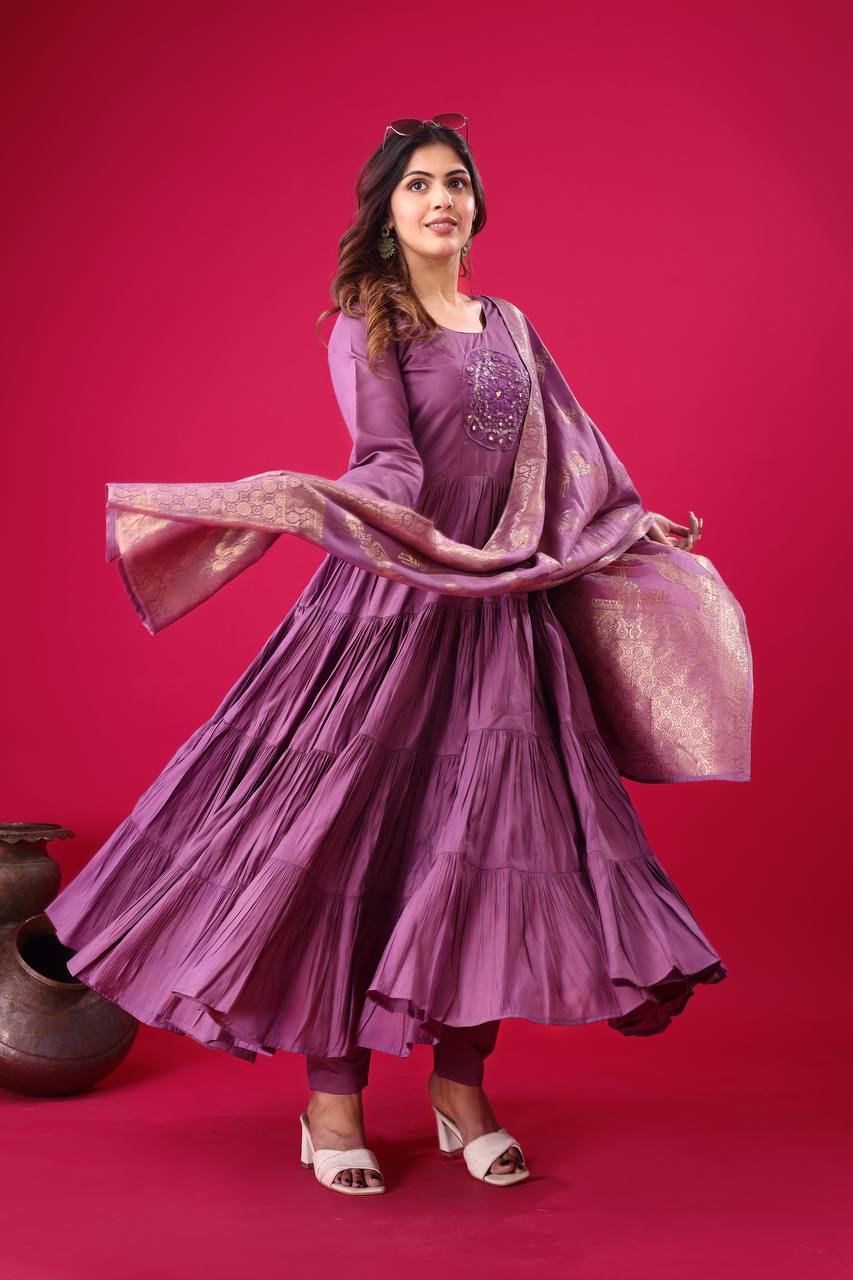 Occasion Wear Purple Color Heavy Embroidery Sequence Work Gown With Dupatta