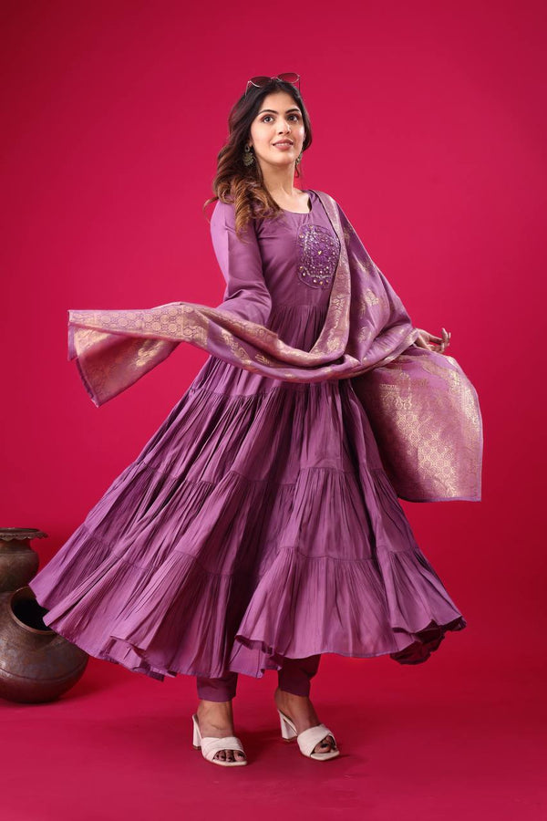 Occasion Wear Purple Color Heavy Embroidery Sequence Work Gown With Dupatta
