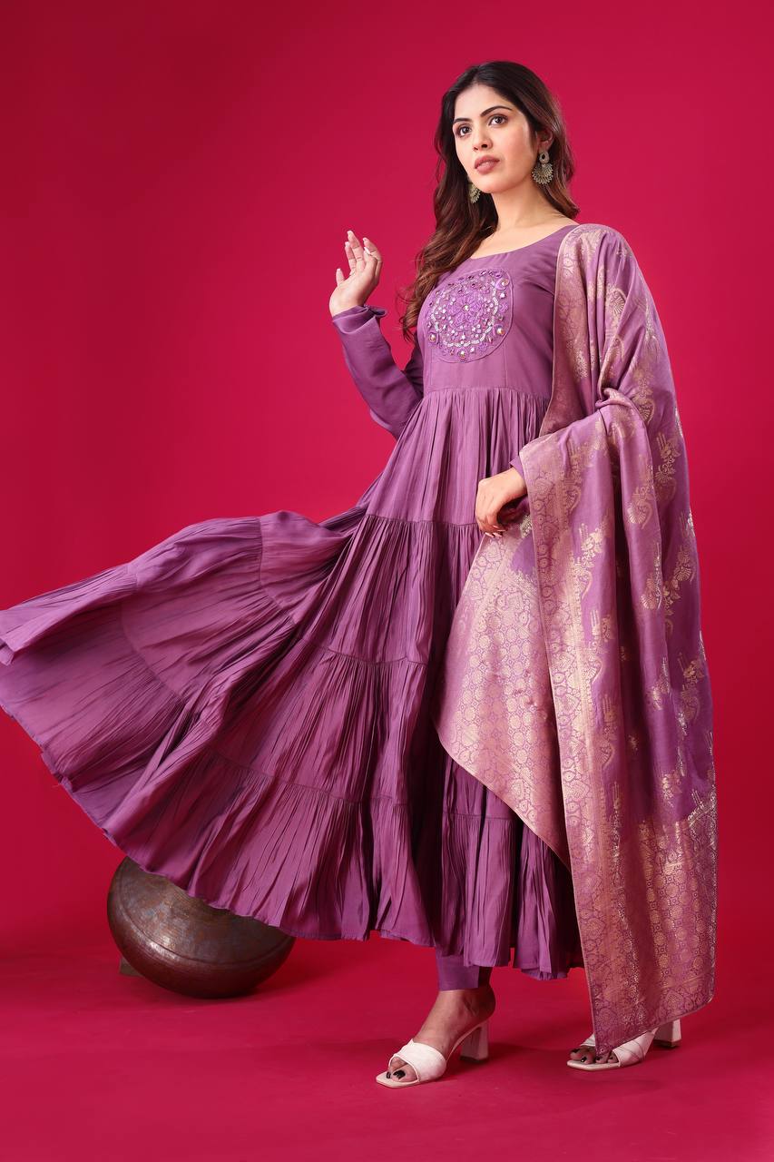 Occasion Wear Purple Color Heavy Embroidery Sequence Work Gown With Dupatta