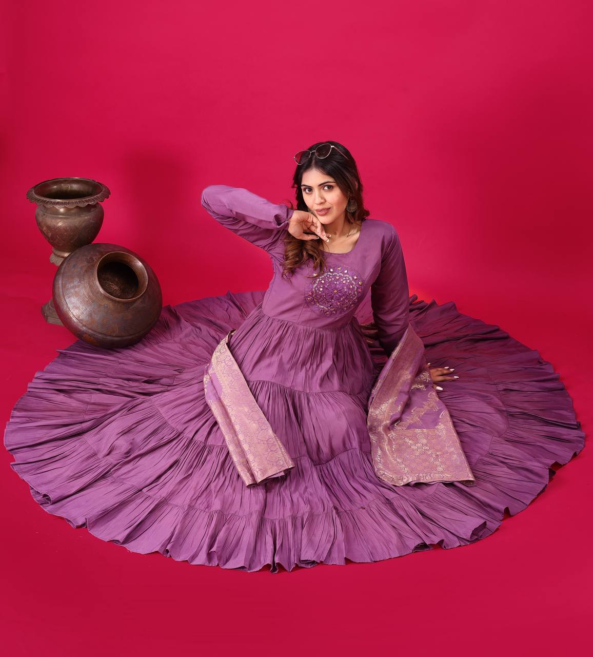 Occasion Wear Purple Color Heavy Embroidery Sequence Work Gown With Dupatta