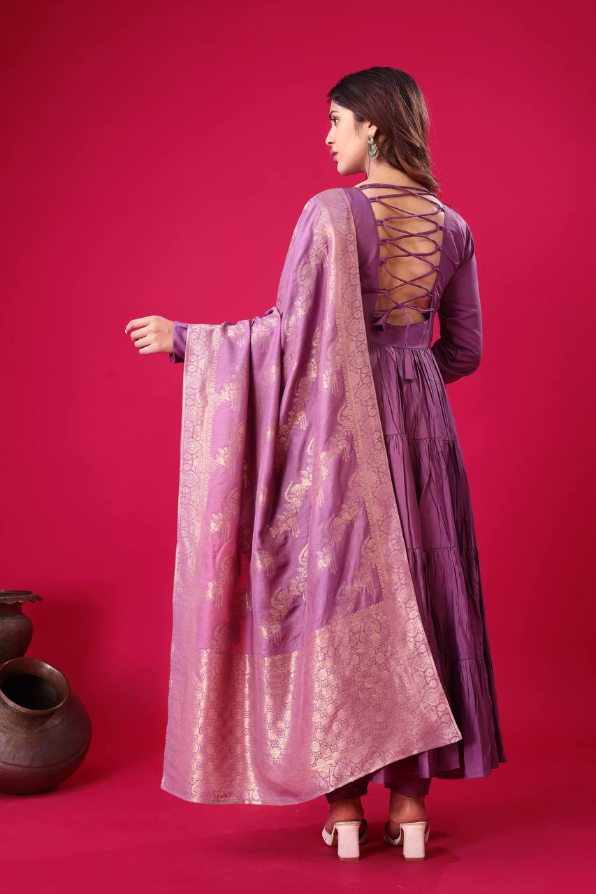 Occasion Wear Purple Color Heavy Embroidery Sequence Work Gown With Dupatta
