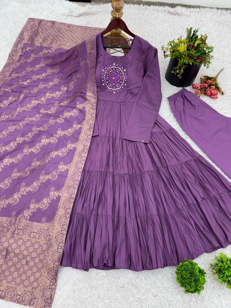 Occasion Wear Purple Color Heavy Embroidery Sequence Work Gown With Dupatta
