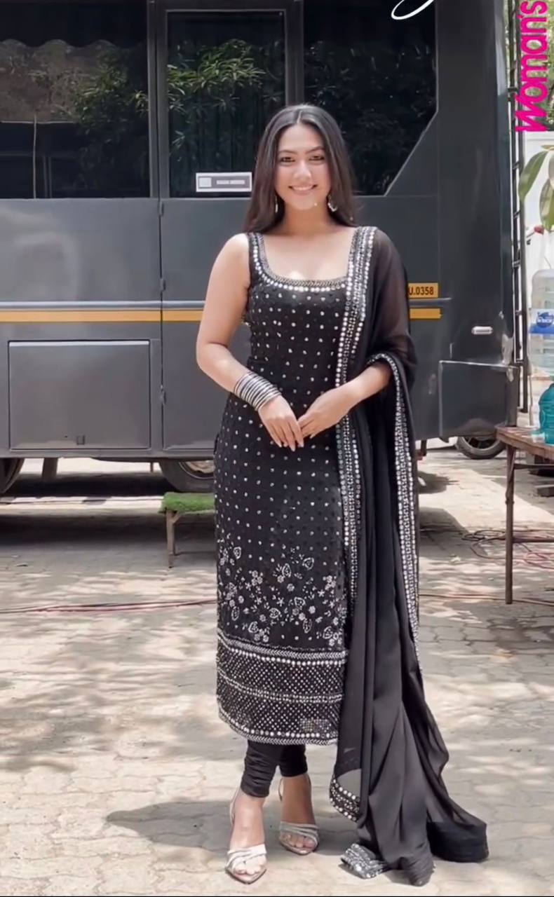 Black Color Embroidered Designer Kurta Set With Dupatta