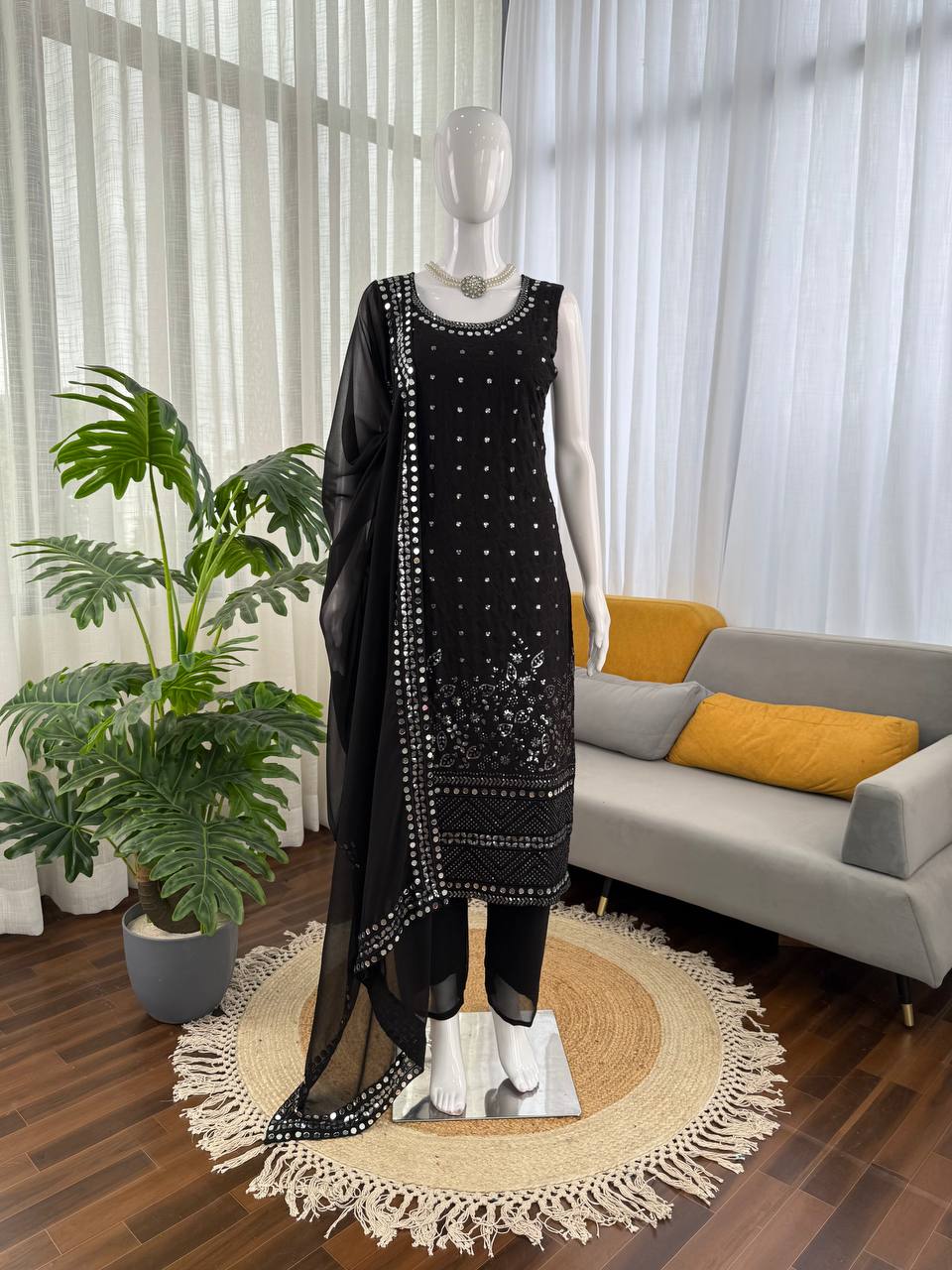 Black Color Embroidered Designer Kurta Set With Dupatta
