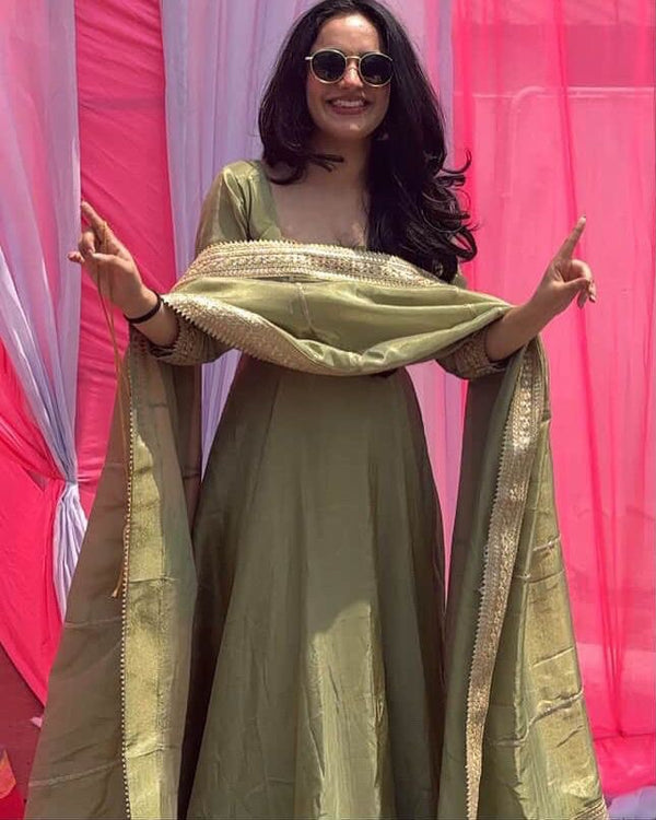 Gorgeous Pista Color Designer Anarkali Gown