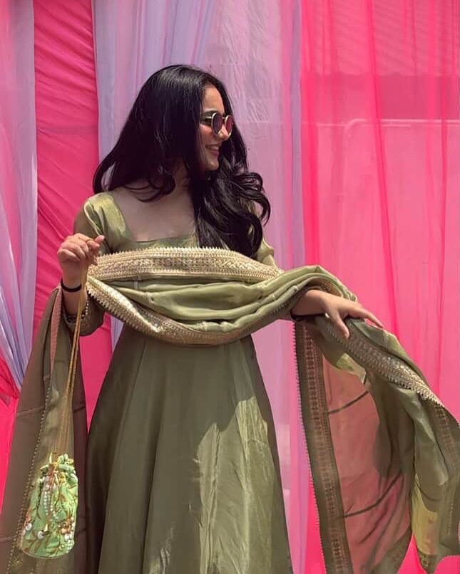 Gorgeous Pista Color Designer Anarkali Gown