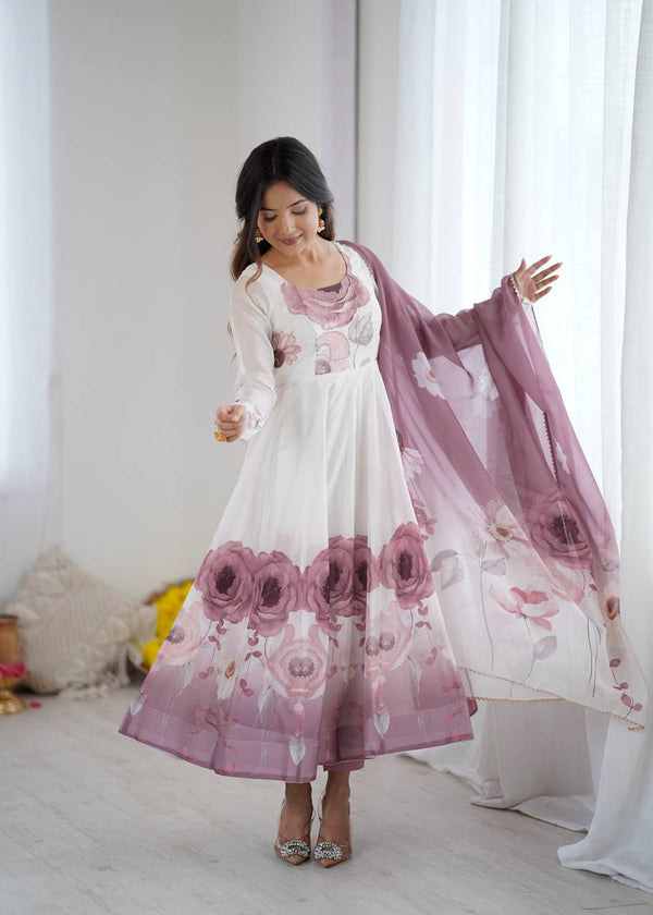 Onion Pink Floral Organza  Designer Anarkali Suit Set